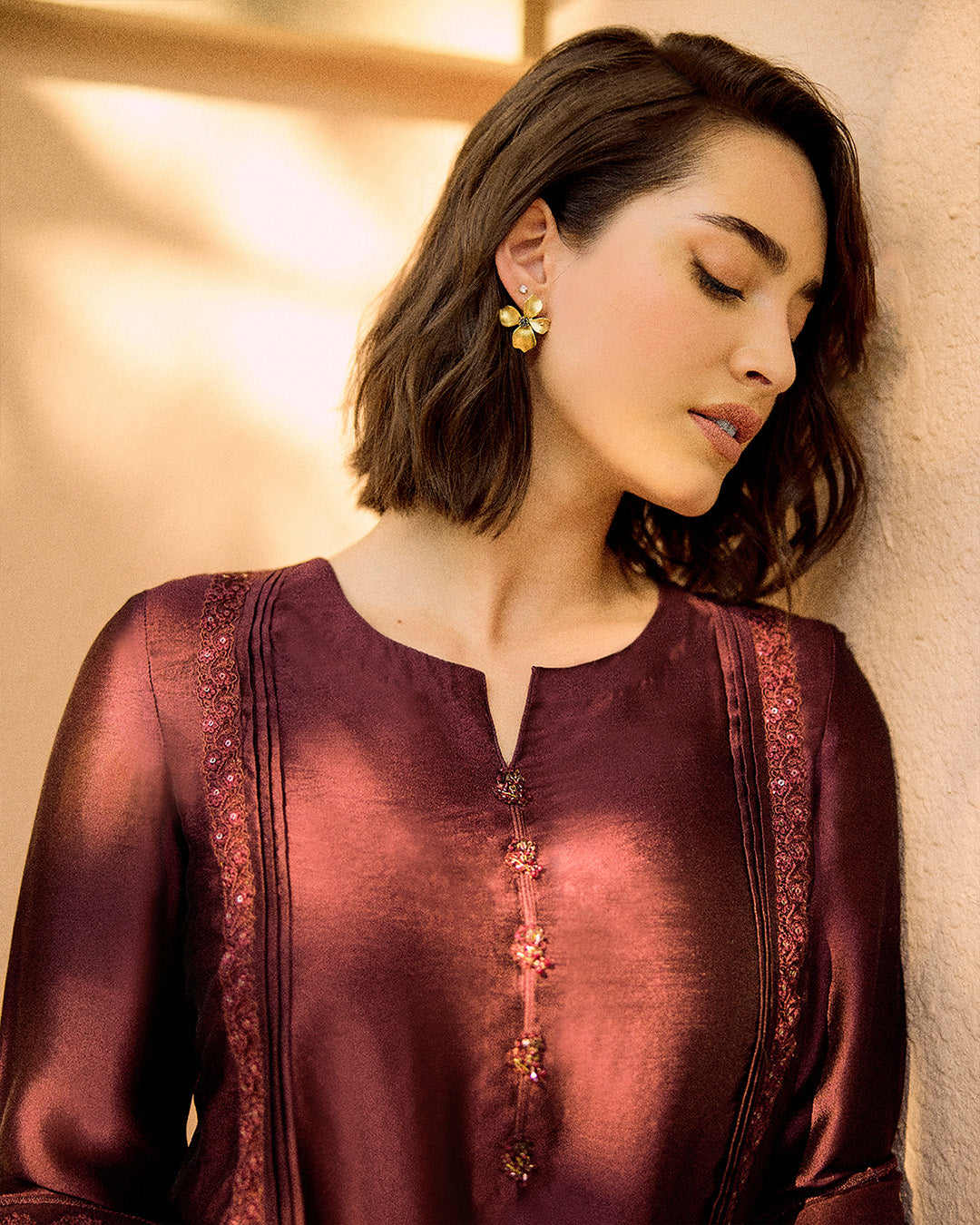 Faiza Saqlain | Carmela Luxury Pret | Triana M Dark Maroon Oak Silk