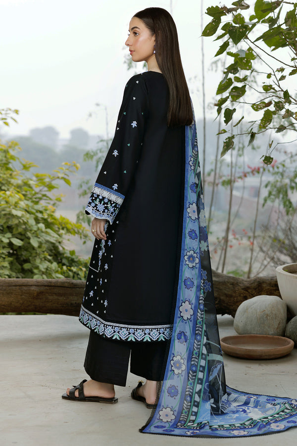 Farasha | Summer Weaves Embroidered Lawn | Ashen Light S Black Lawn