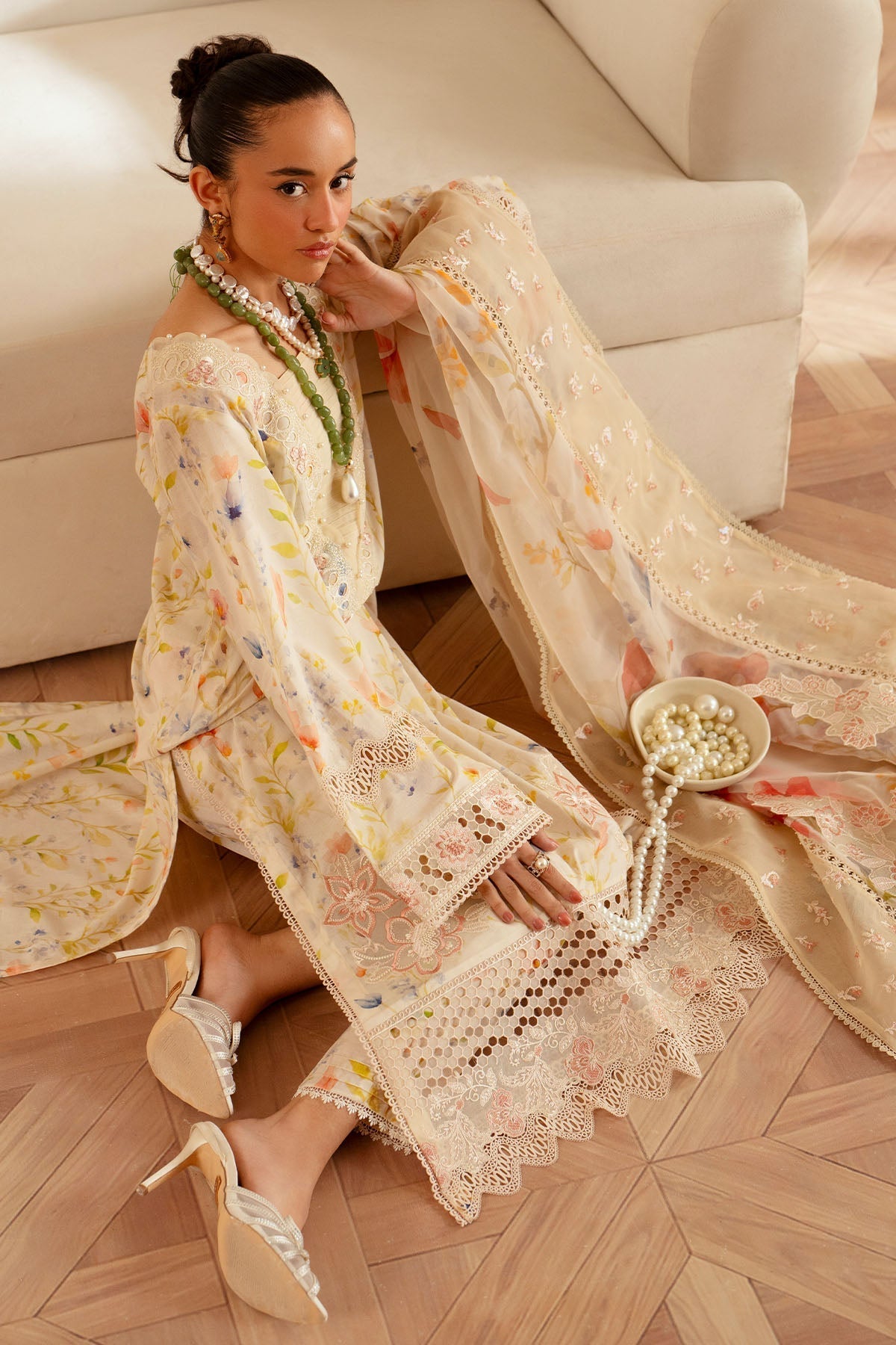 Nureh | Feya Eid Lawn | FE-02 XL Ivory Lawn