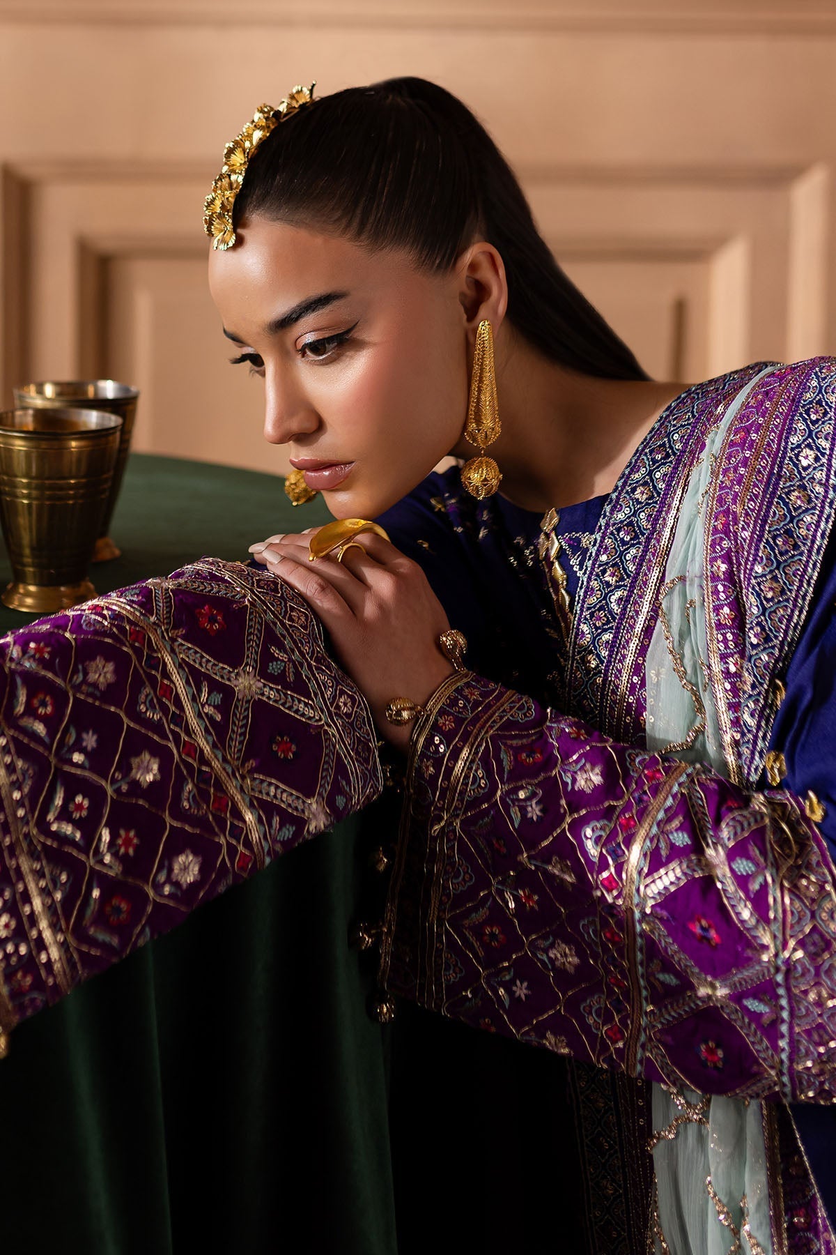 Nureh | Nur Mahal Formals | NE-137 M Navy Silk