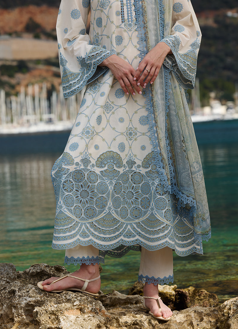 Image | Lawnkari 25 | Mila M Off White Cotton Lawn