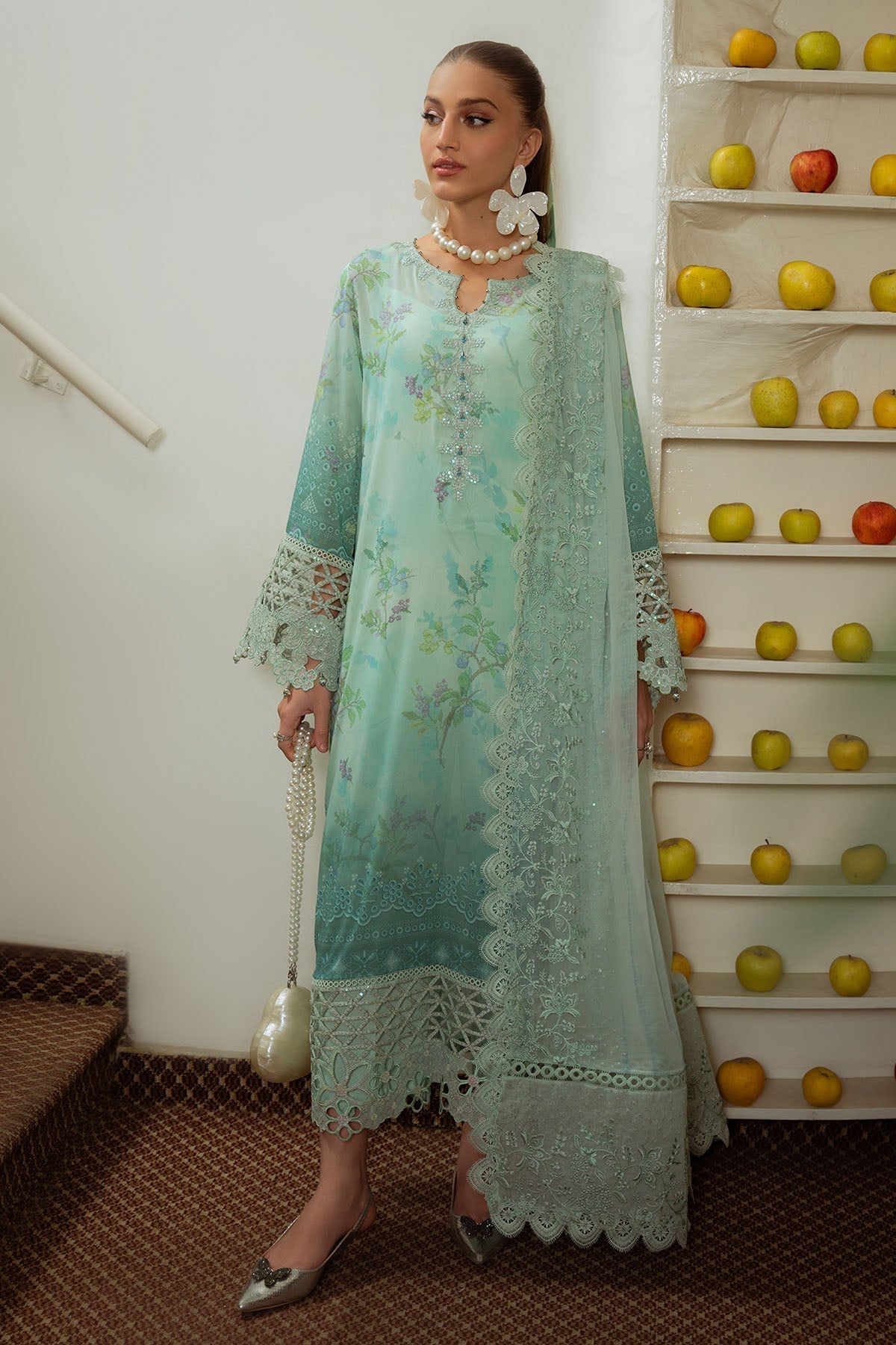 Nureh | Maya Swiss Lawn | NS-150 XS Light Ferozi Lawn