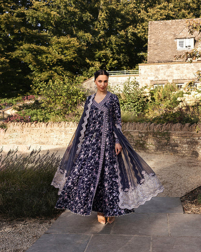 Faiza Saqlain | Adeen Formals | Darcel L Deep Purple Embroidered Velvet