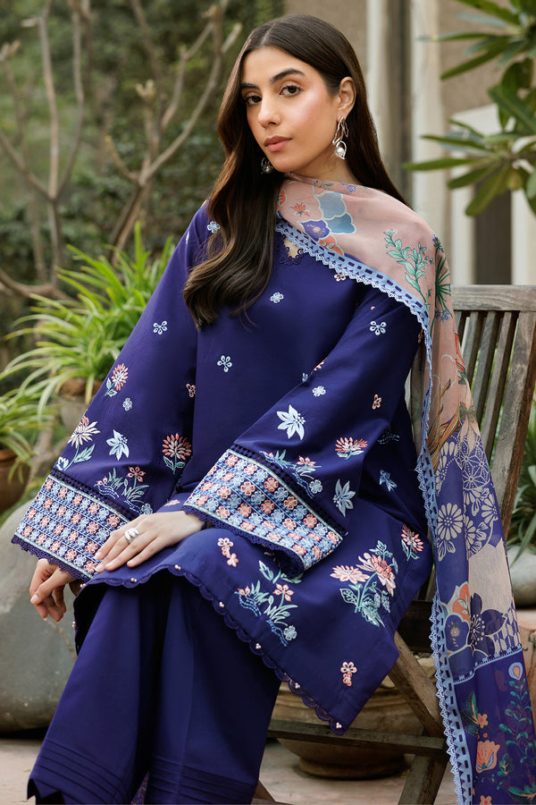 Farasha | Summer Weaves Embroidered Lawn | Indigo Glow L Navy Lawn