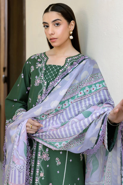 Farasha | Summer Weaves Embroidered Lawn | Emerald Eclips M Bottle Green Lawn
