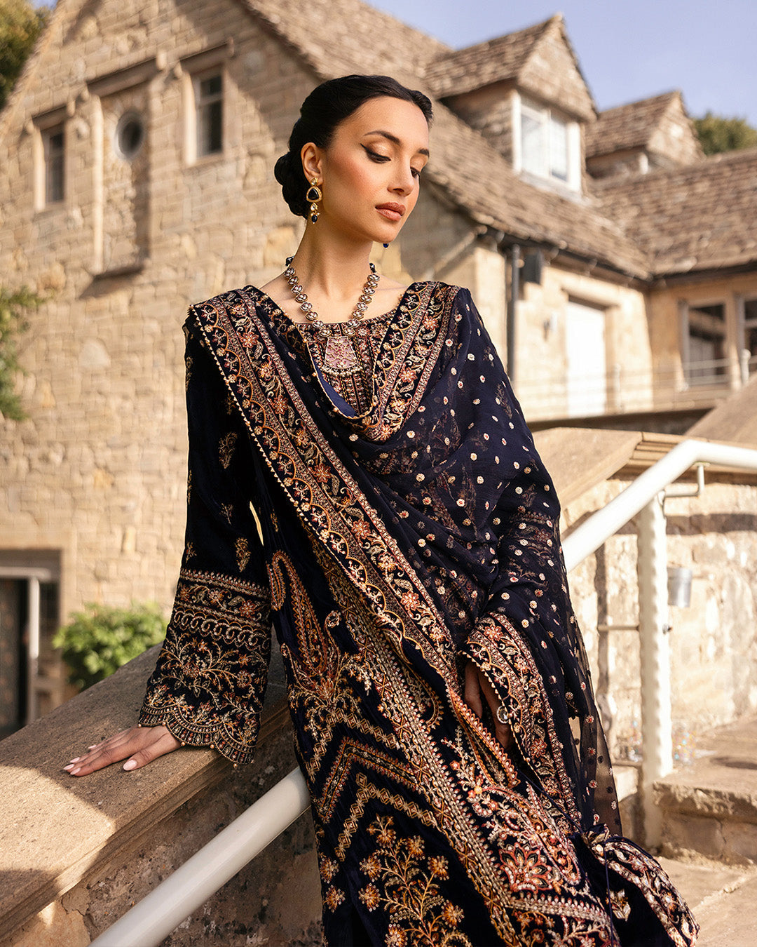 Faiza Saqlain | Adeen Formals | Divone L Dark Blue Embroidered Velvet