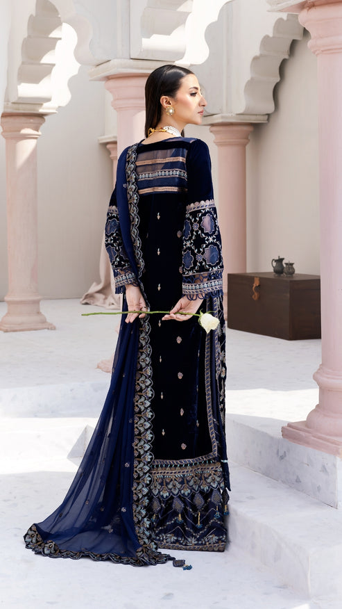 Zebtan | Andaz e Makhmal | ZAM-01 XS Deep Blue Organza