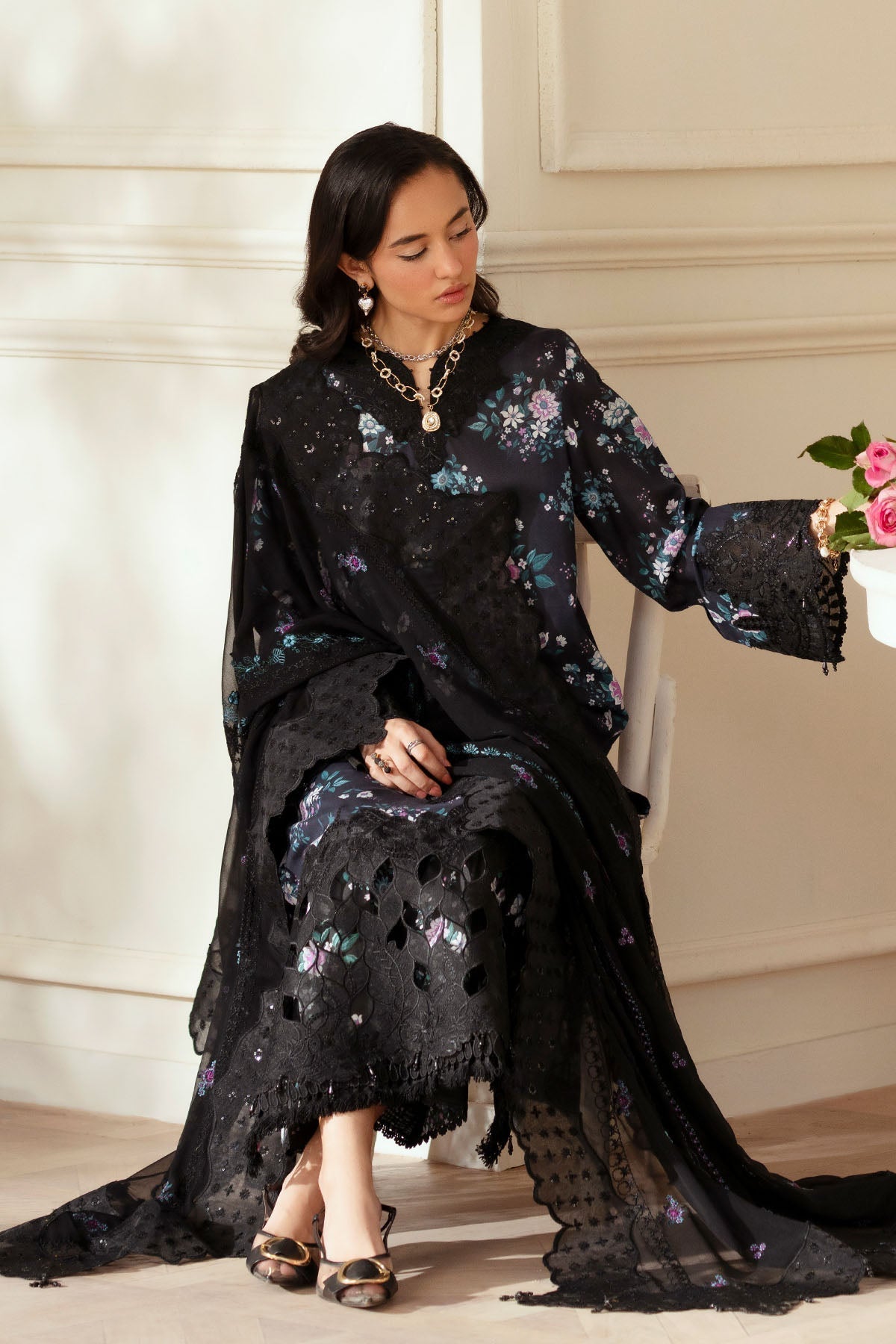 Nureh | Feya Eid Lawn | FE-04 XL Black Lawn