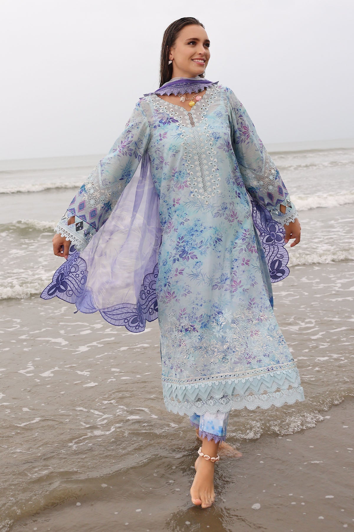 Nureh | Gardenia Embroidered Lawn 25 | NSG-176 XL Light Blue Lawn
