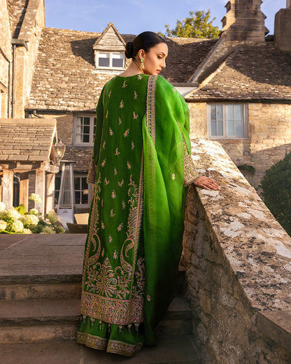 Faiza Saqlain | Adeen Formals | Tegan S Forest Green Embroidered Velvet