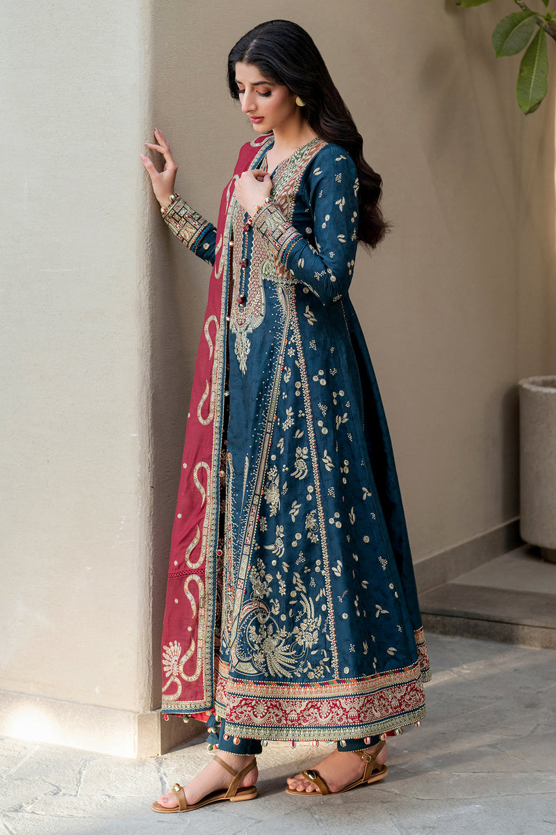 Jazmin | Shahkaar Luxury Lawn 25 | SL25-D3 L Teal Blue Jacquard Lawn