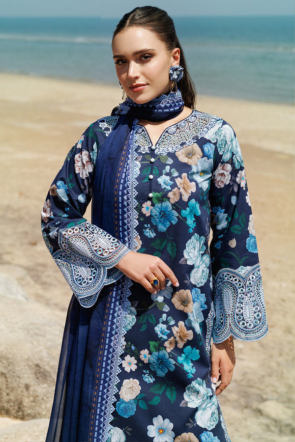 Farasha | Printed Essentials | Floral Blush L Navy Blue Lawn