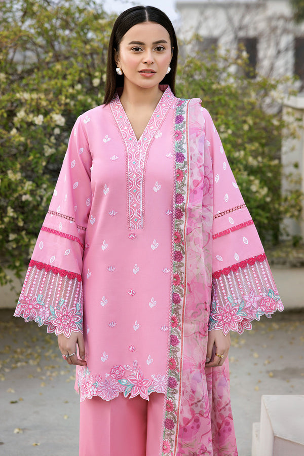 Farasha | Summer Weaves Embroidered Lawn | Soft Mist L Rose Pink Lawn