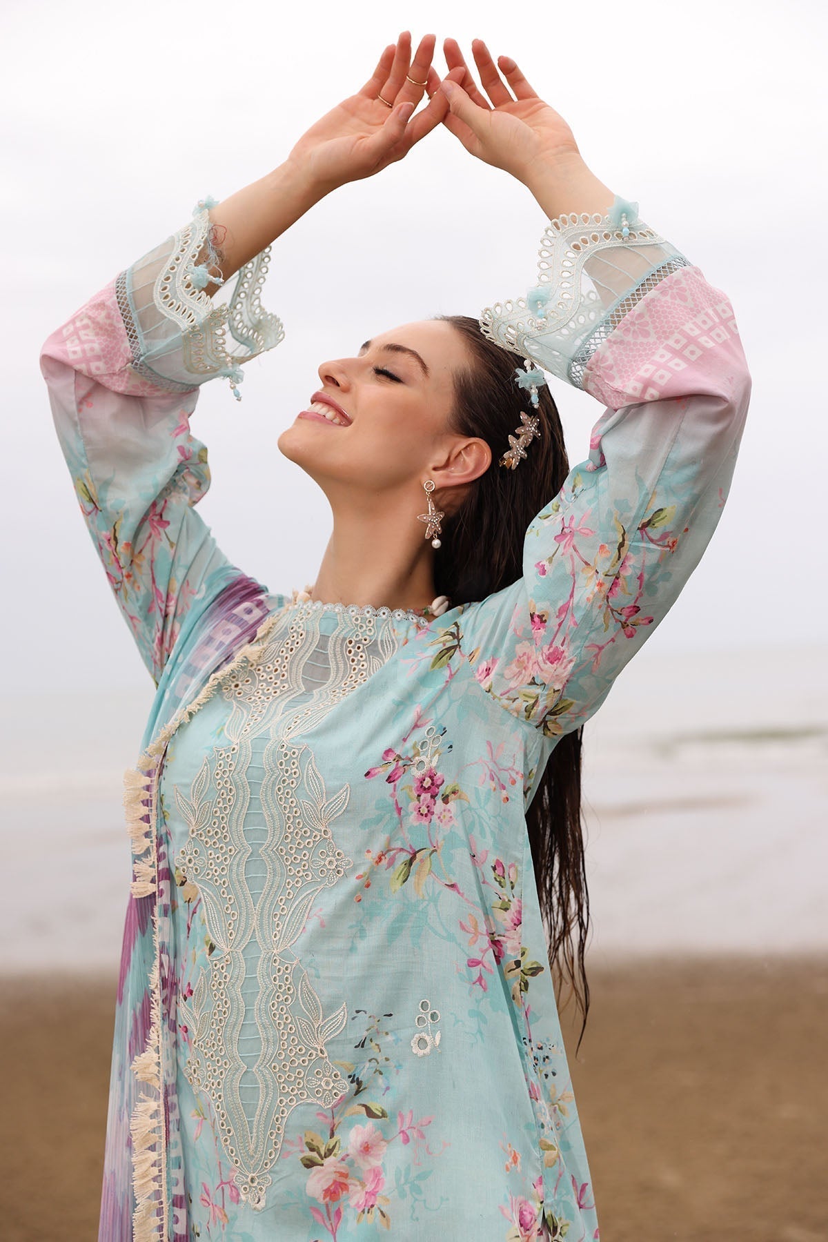 Nureh | Gardenia Embroidered Lawn 25 | NSG-173 XL Light Blue Lawn
