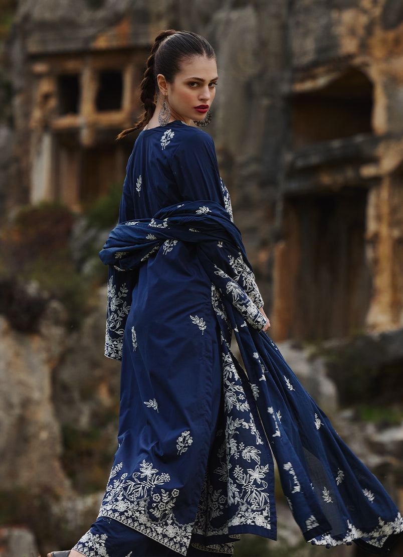 Image | Lawnkari 25 | Yara S Navy Blue Cotton Lawn