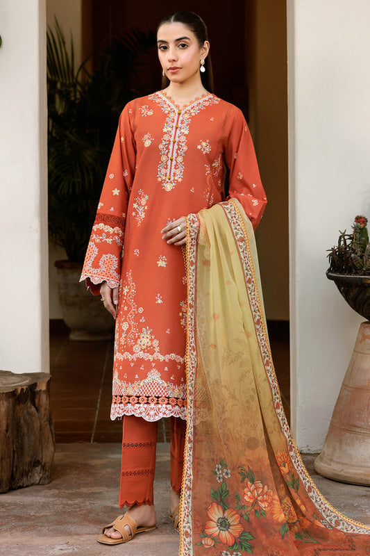 Farasha | Summer Weaves Embroidered Lawn | Orange Petal XS Burnt Orange Lawn