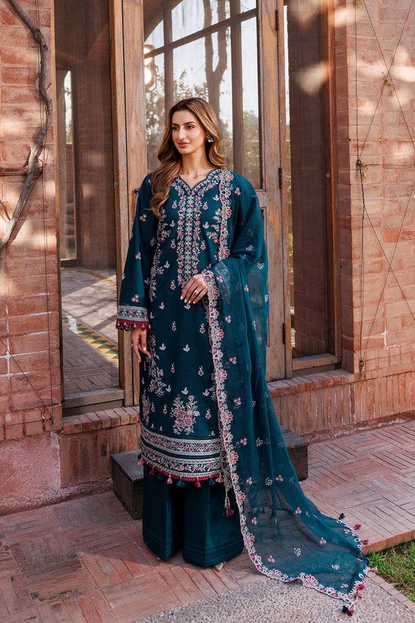 Farasha | Dastoor Embroidered Lawn SS24 | EMERALD CHARM - Pakistani Designer Dress - by Farasha | Type: Luxury - 100% Original at Saira Sultan