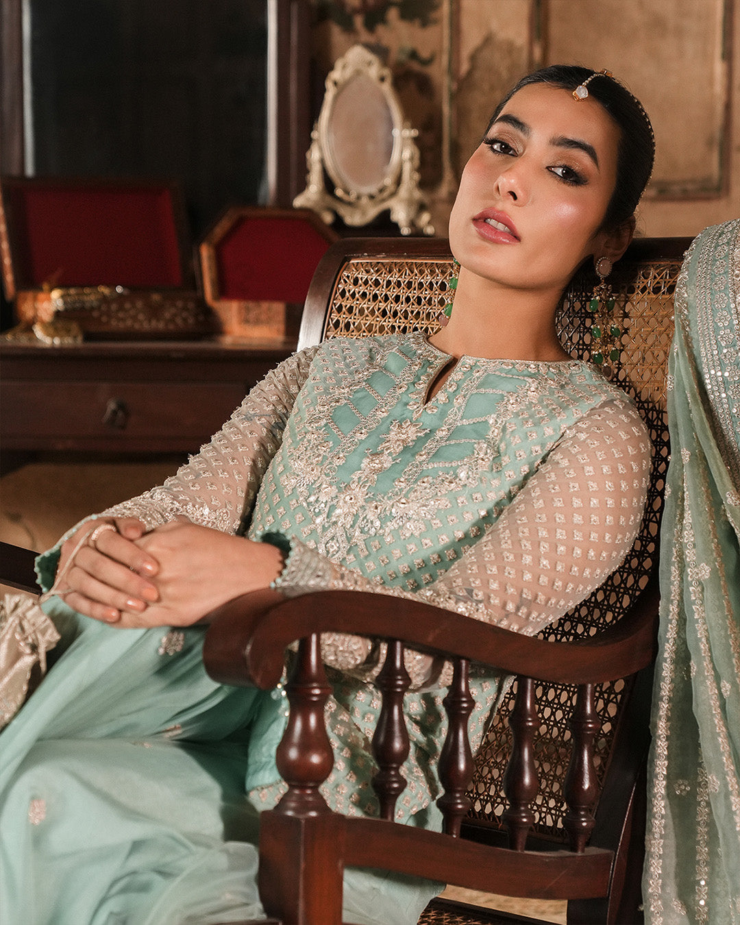 Faiza Saqlain | Zimmal Formals | Valari XL Ice Blue Net