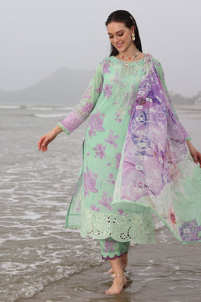 Nureh | Gardenia Embroidered Lawn 25 | NSG-174 Custom Size IceBery Green Lawn