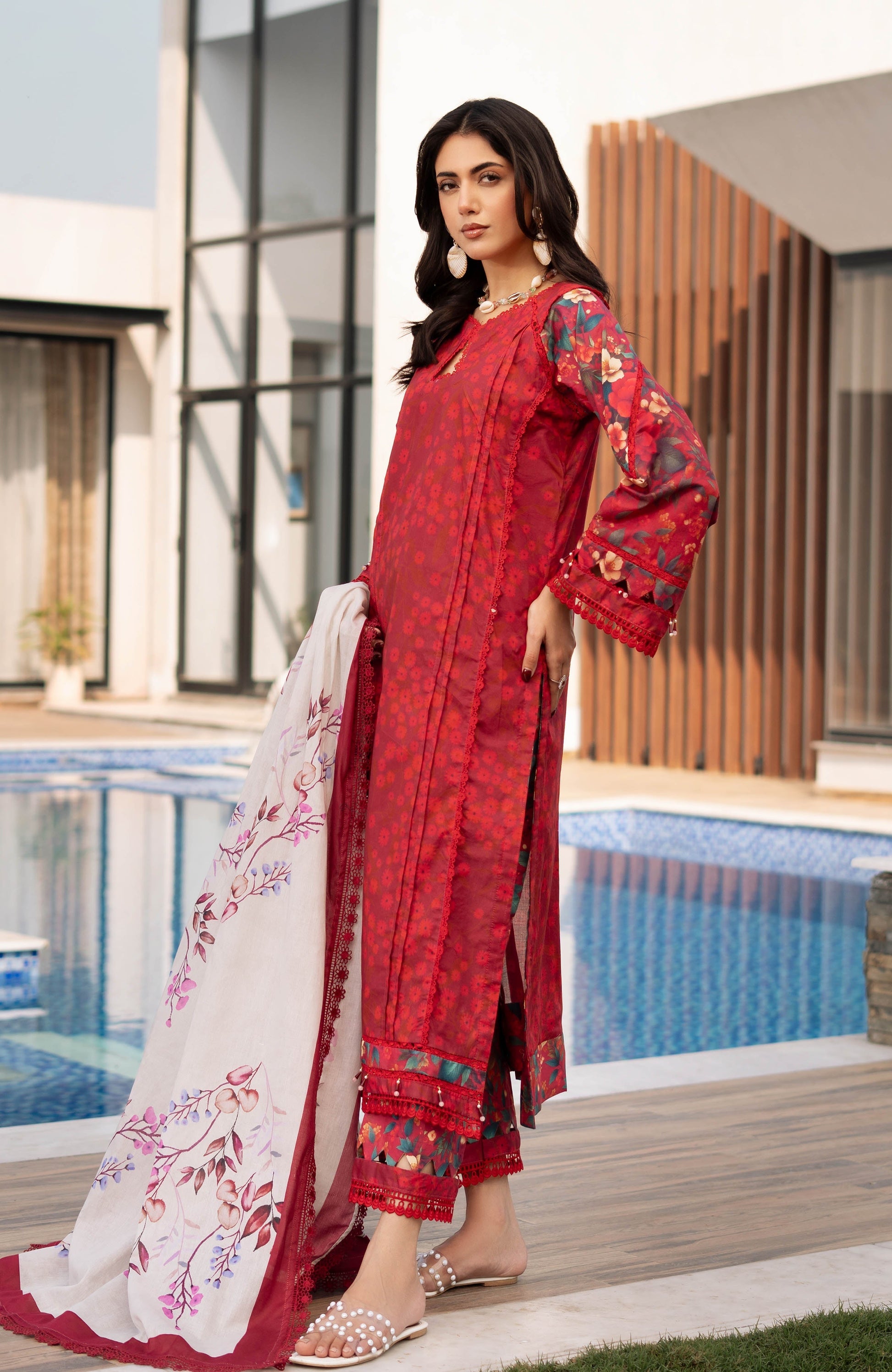 Alzohaib | Premium Prints 25 | AZP-25-05 M Deep Red Digital Printed