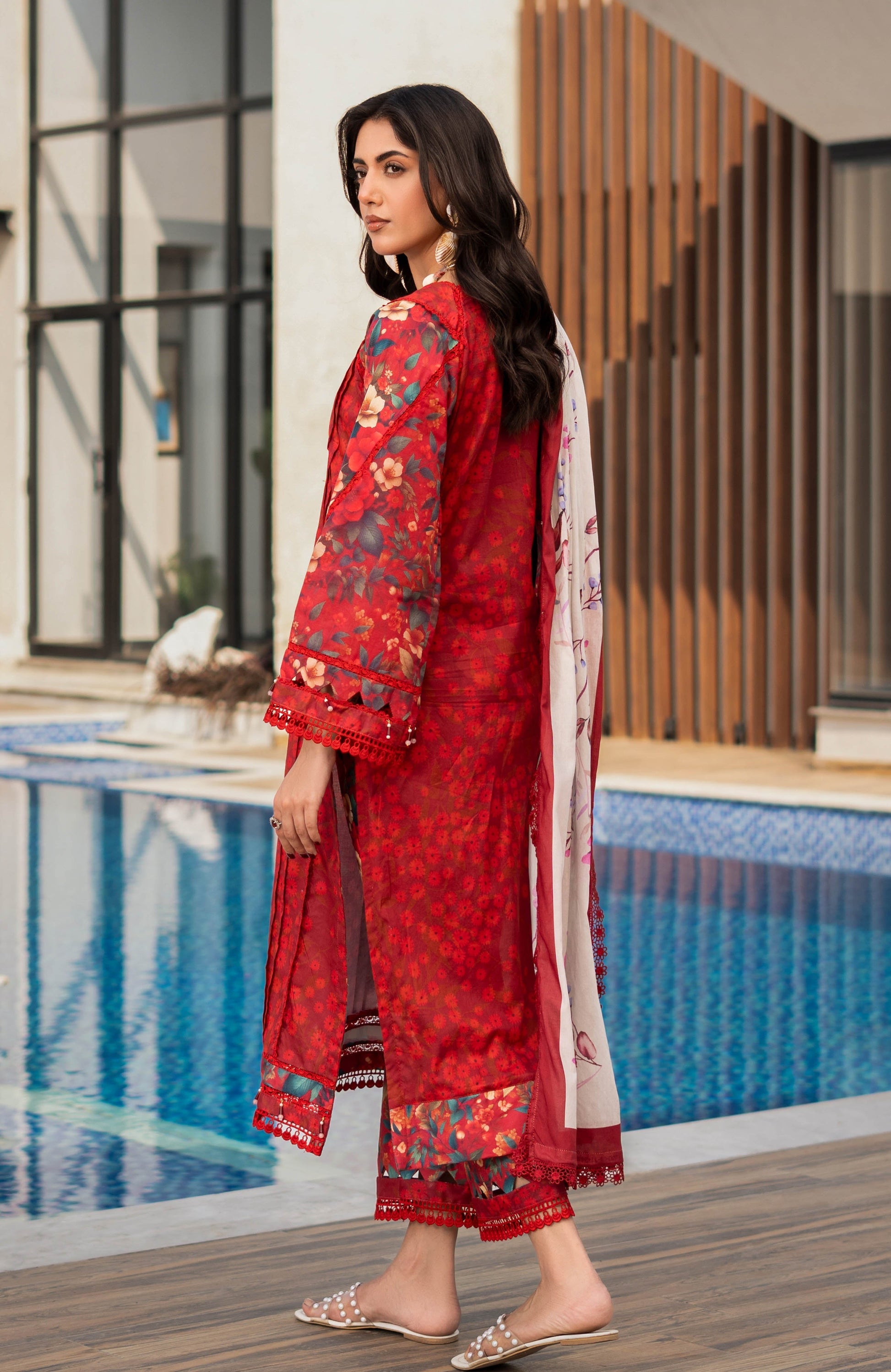 Alzohaib | Premium Prints 25 | AZP-25-05 S Deep Red Digital Printed