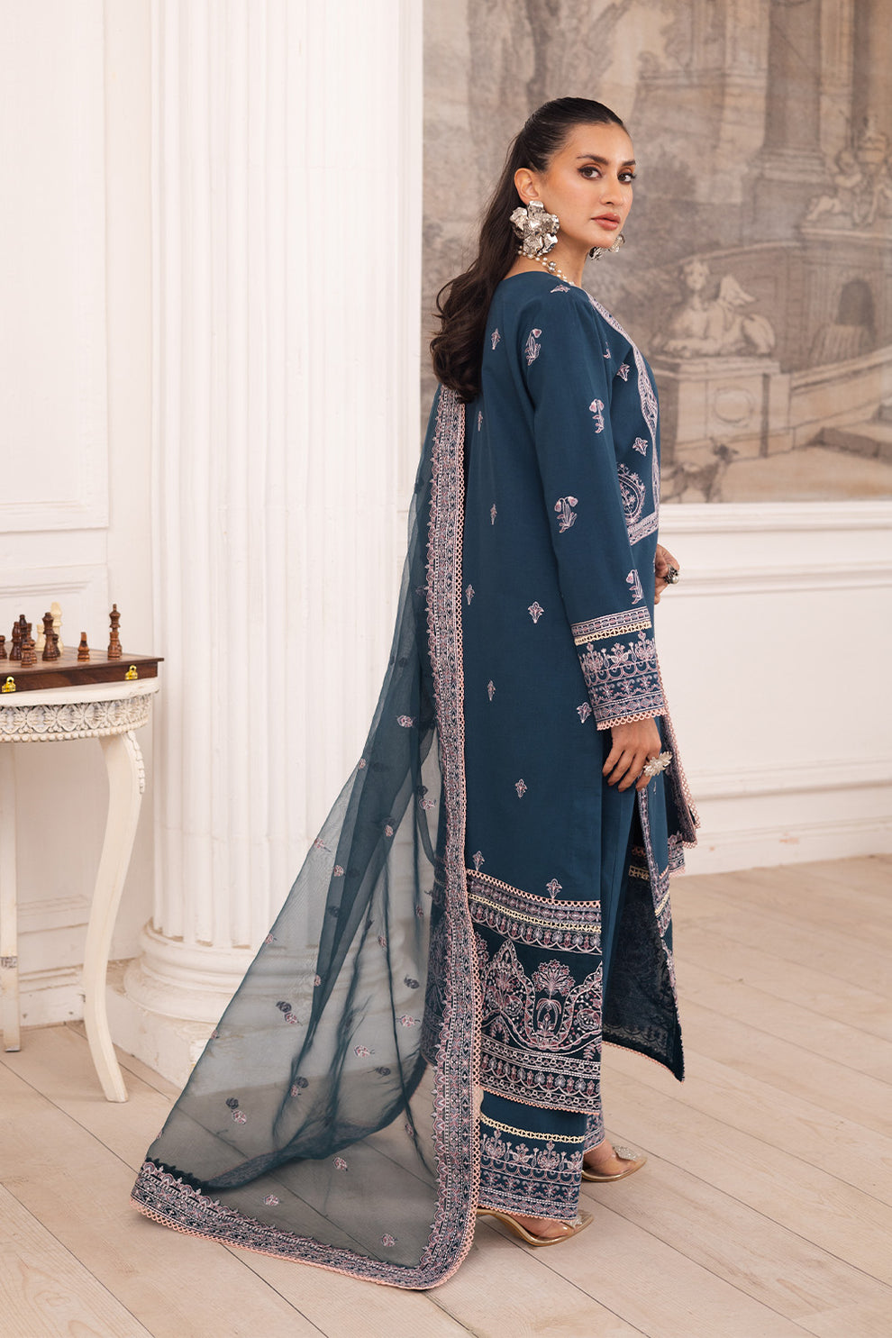 Maryum N Maria | Mira Luxury Lawn | FIROUZEH - FS50101 S Navy Blue Lawn
