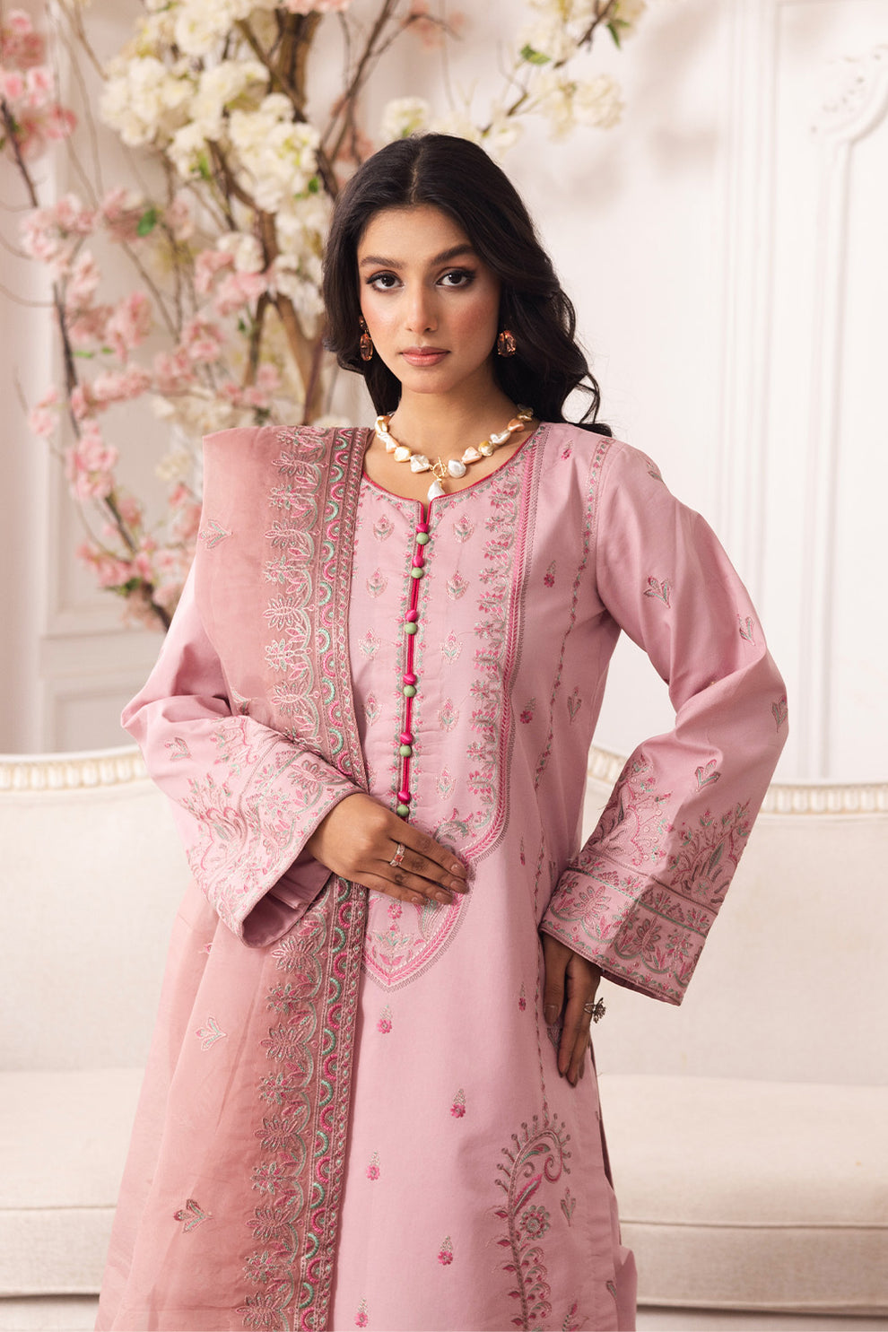 Maryum N Maria | Mira Luxury Lawn | MEHAR - FS50102 M Pink Lawn