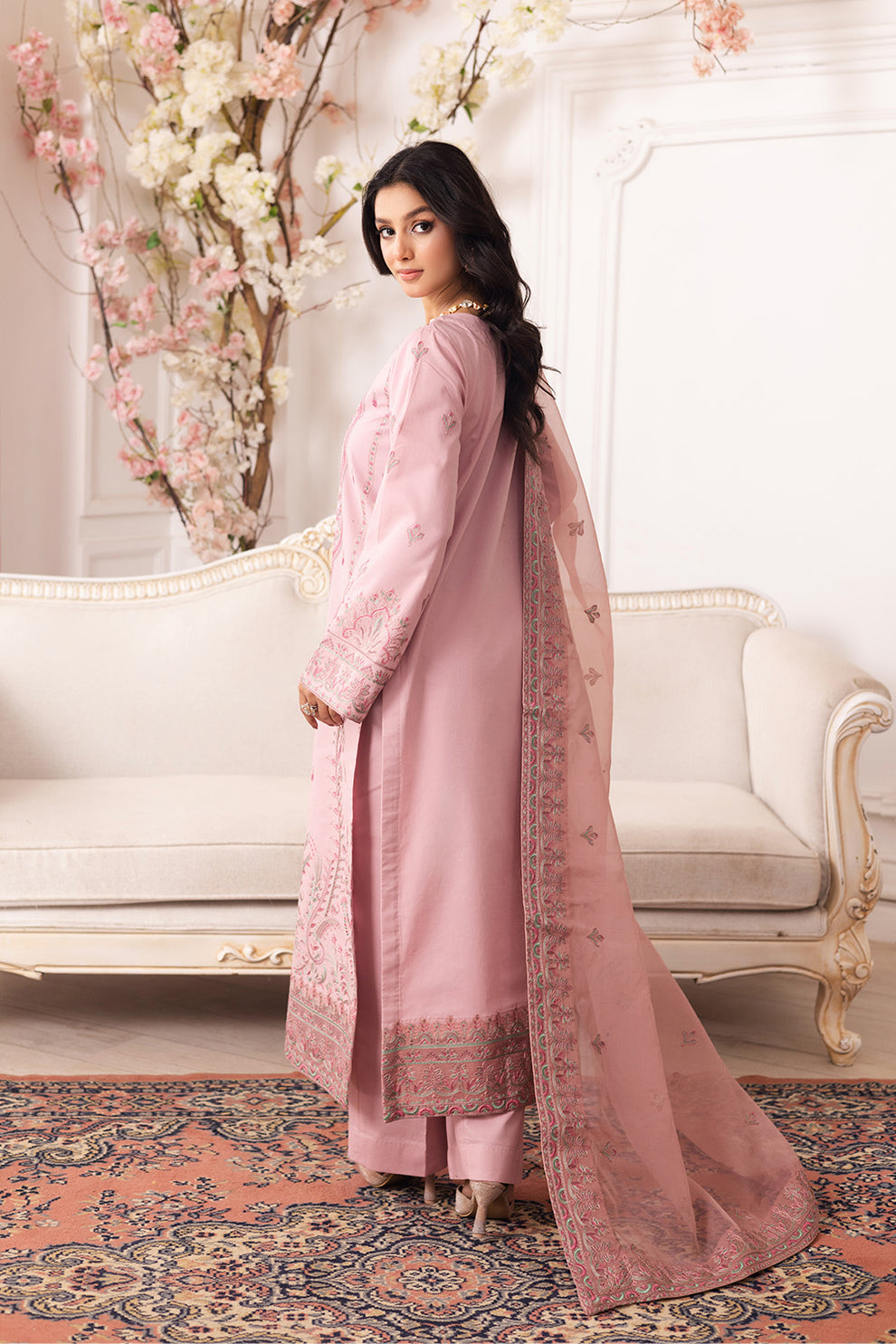 Maryum N Maria | Mira Luxury Lawn | MEHAR - FS50102 S Pink Lawn
