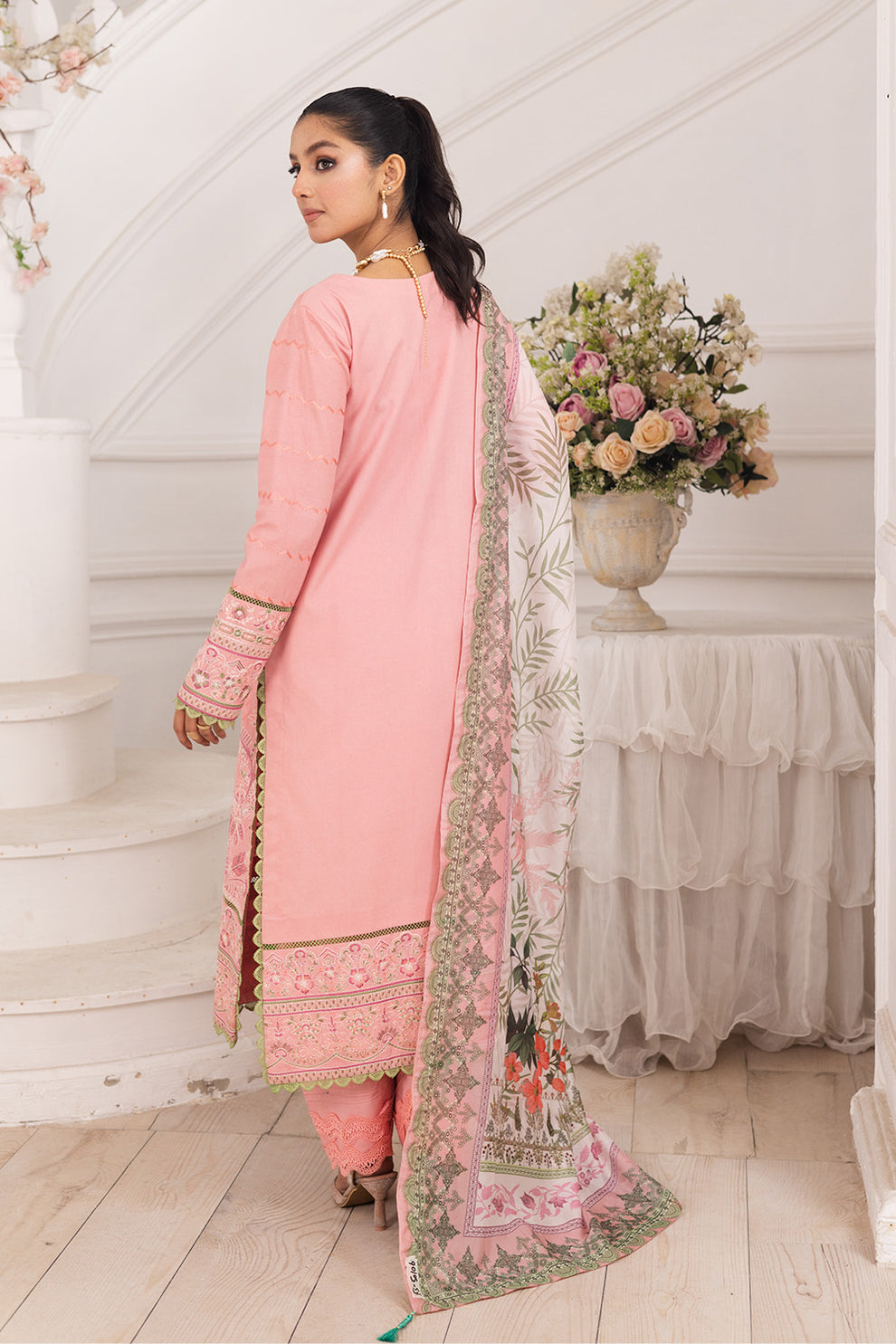 Maryum N Maria | Mira Luxury Lawn | MAHINE - FS50106 S Salmon Pink Lawn