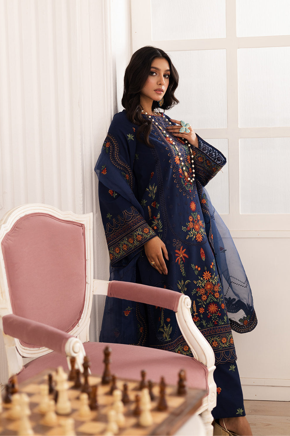 Maryum N Maria | Mira Luxury Lawn | PARESTOO - FS50109 M Navy Lawn