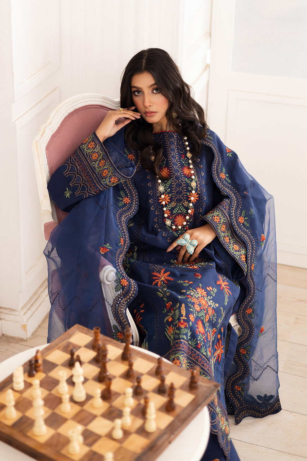 Maryum N Maria | Mira Luxury Lawn | PARESTOO - FS50109 L Navy Lawn