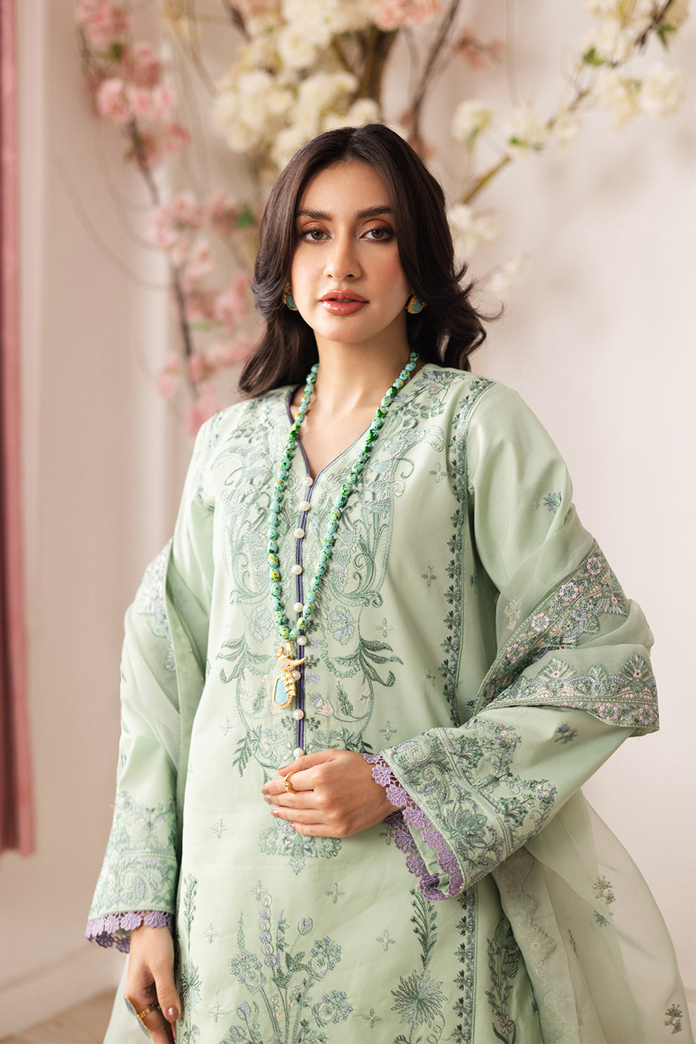 Maryum N Maria | Mira Luxury Lawn | ZINAT - FS50112 M Sage Green Lawn