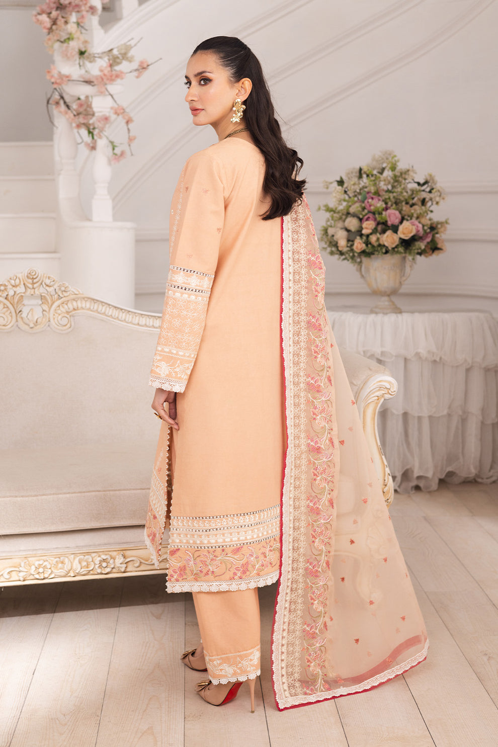 Maryum N Maria | Mira Luxury Lawn | SIMIN - FS50113 S Pale Peach Lawn