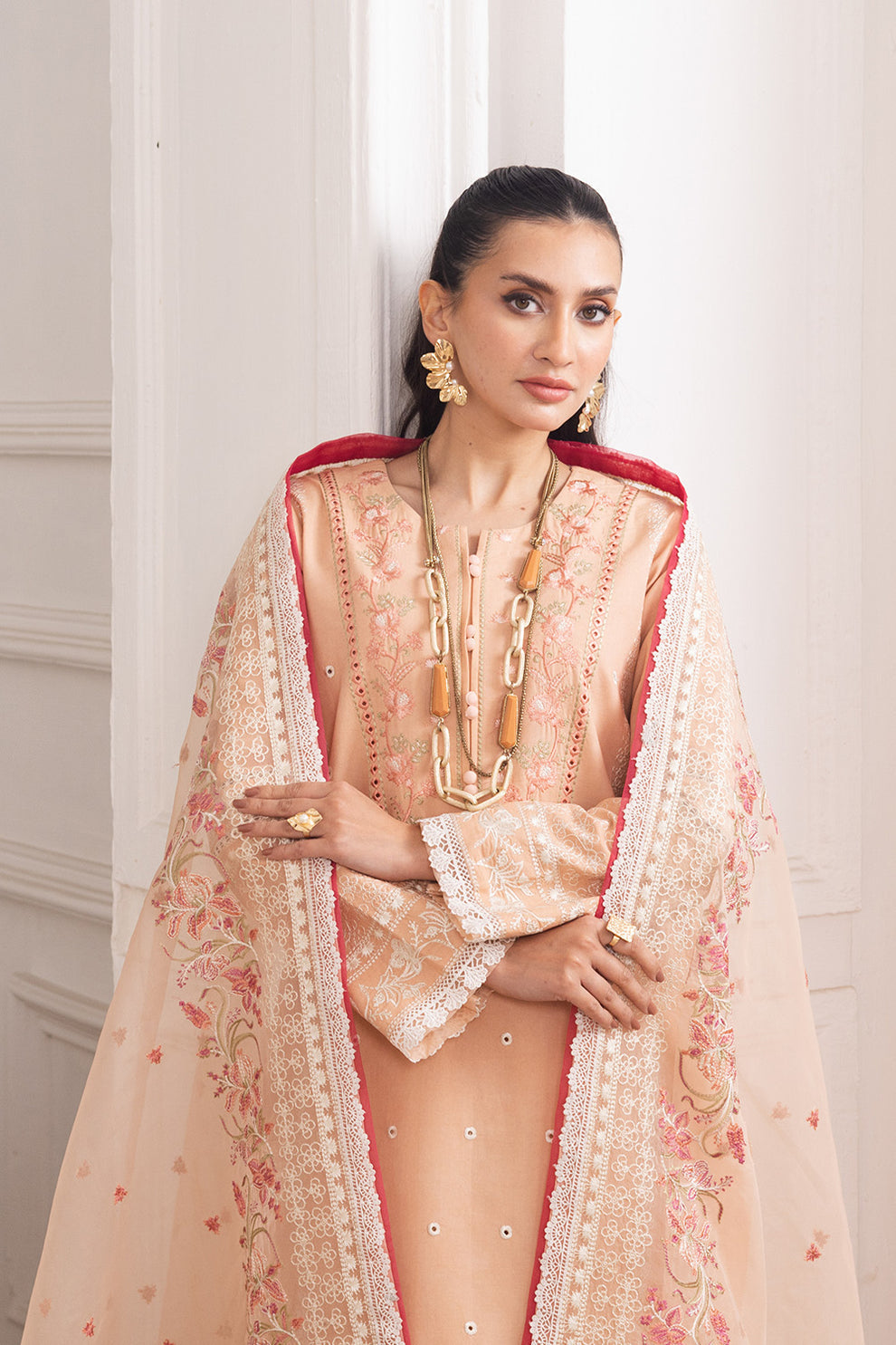 Maryum N Maria | Mira Luxury Lawn | SIMIN - FS50113 L Pale Peach Lawn