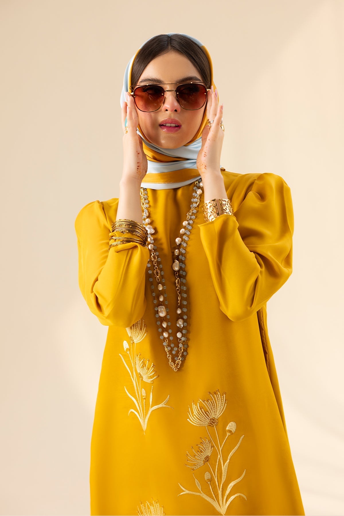 Erum Khan | Lillia Summer Edit | Honey Haze M Gold Charmeuse Silk