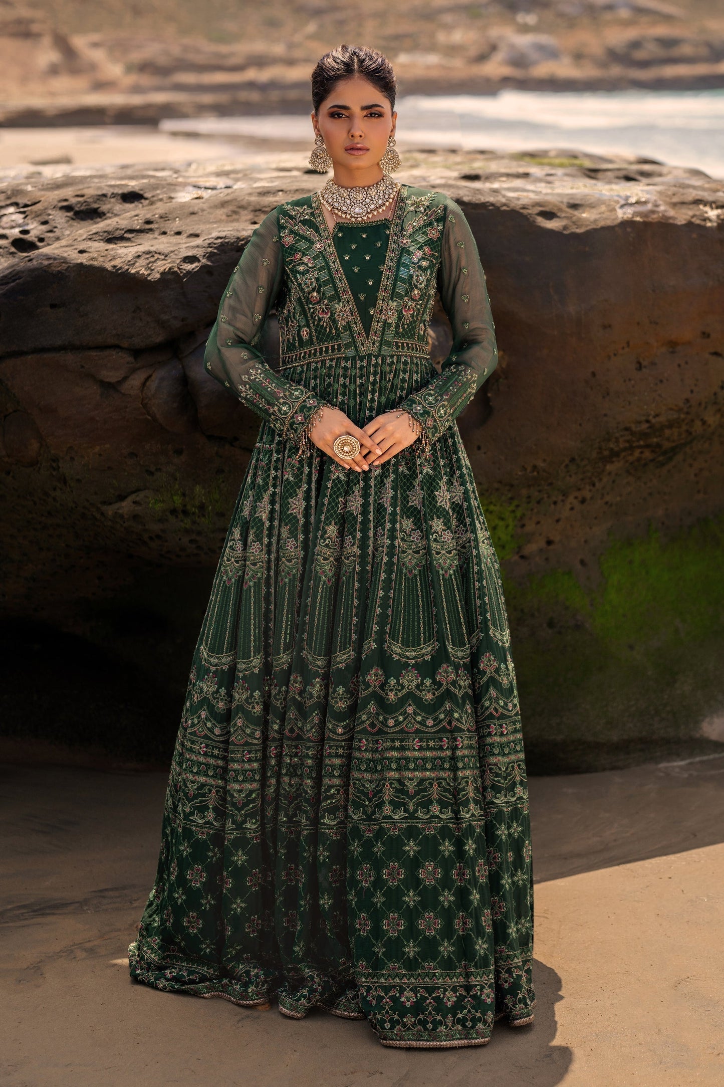 Naqshi | Sahil Kinaray | VERONICA M Emerald Green Chiffon