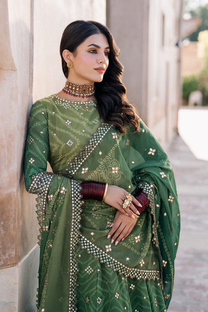 Iznik | Bandhani Formals | UE-328 L Emerald Green Chiffon