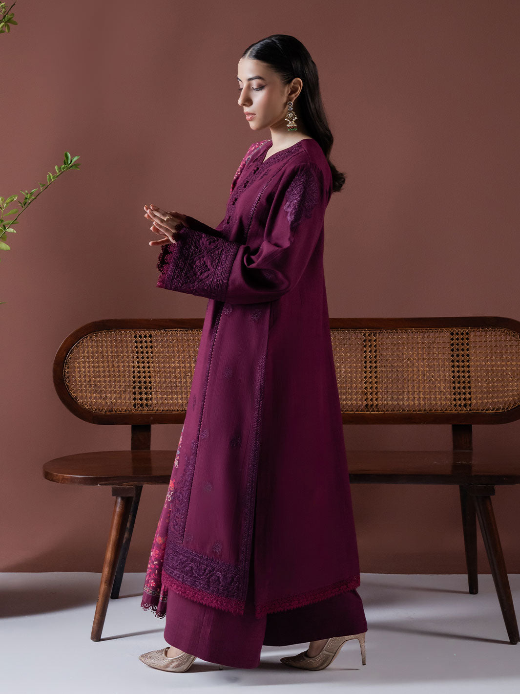 Faiza Faisal | Winter Edit 2024 | EMBER S Plum Slub Khaddar