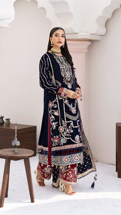 Zebtan | Andaz e Makhmal | ZAM-11 L Deep Blue Velvet