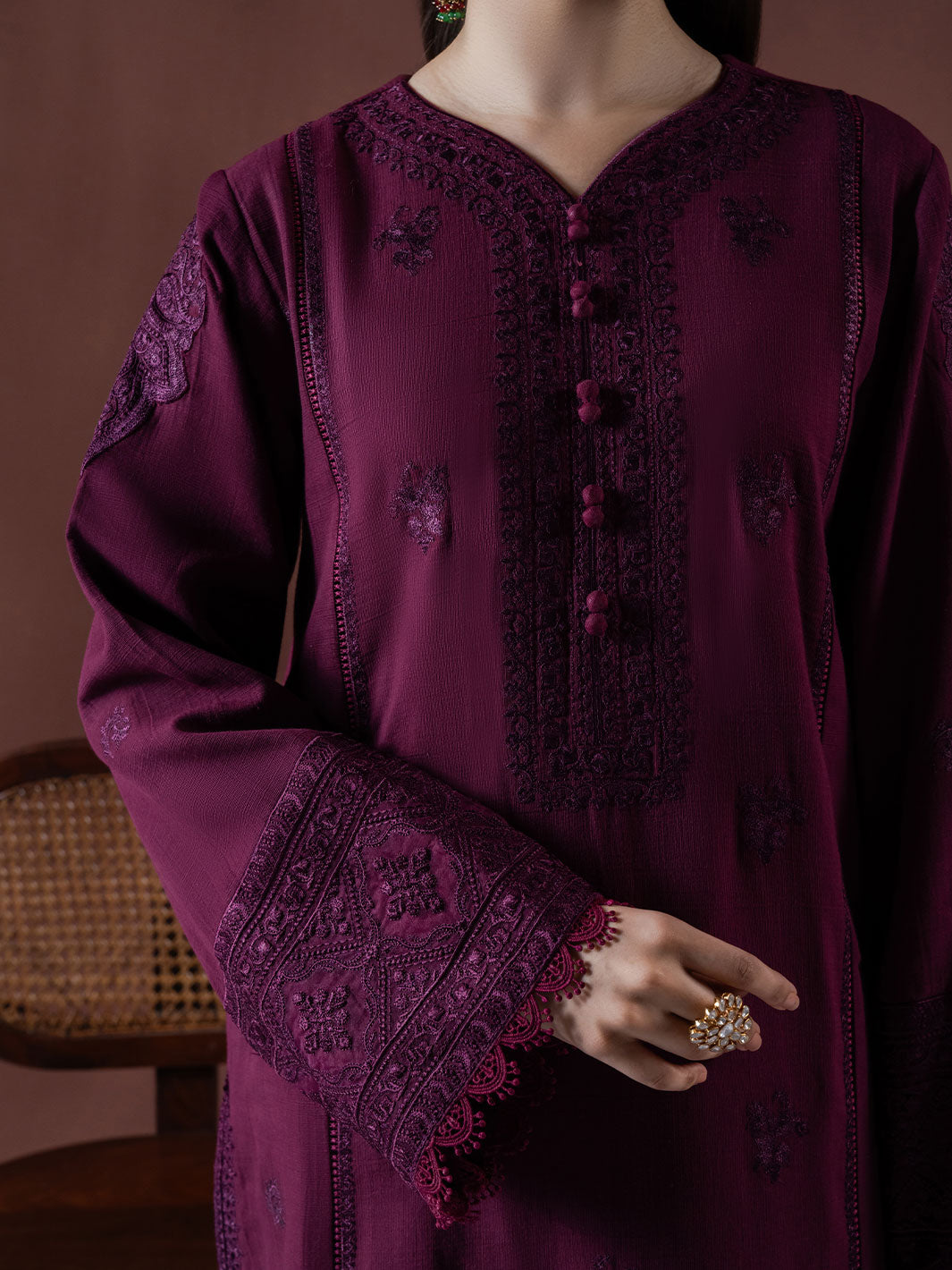 Faiza Faisal | Winter Edit 2024 | EMBER M Plum Slub Khaddar
