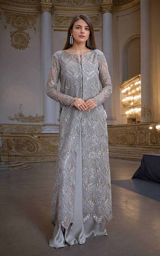 Threads and Motifs | Formal Dresses 25 | Net Embroidered Jacket with Skirt - Pakistani Designer Dress - by Threads and Motifs - Type : Ladies Clothes - 100% Original at Saira Sultan
