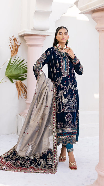 Zebtan | Andaz e Makhmal | ZAM-12 XS Teal Blue Velvet