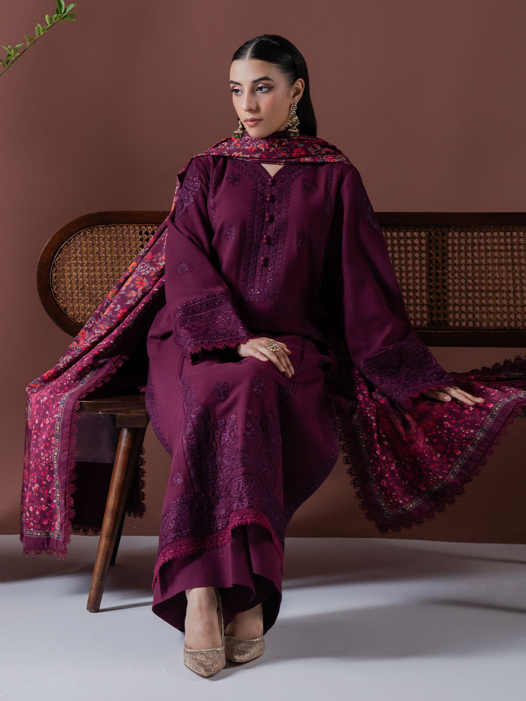 Faiza Faisal | Winter Edit 2024 | EMBER Custom Size Plum Slub Khaddar