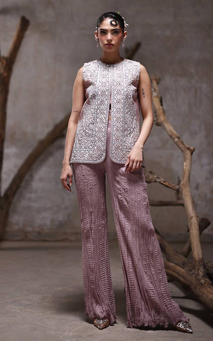 Threads and Motifs | Formal Dresses 25 | Organza Embroidered Jacket With Crushed Trouser - Pakistani Designer Dress - by Threads and Motifs - Type : Ladies Clothes - 100% Original at Saira Sultan
