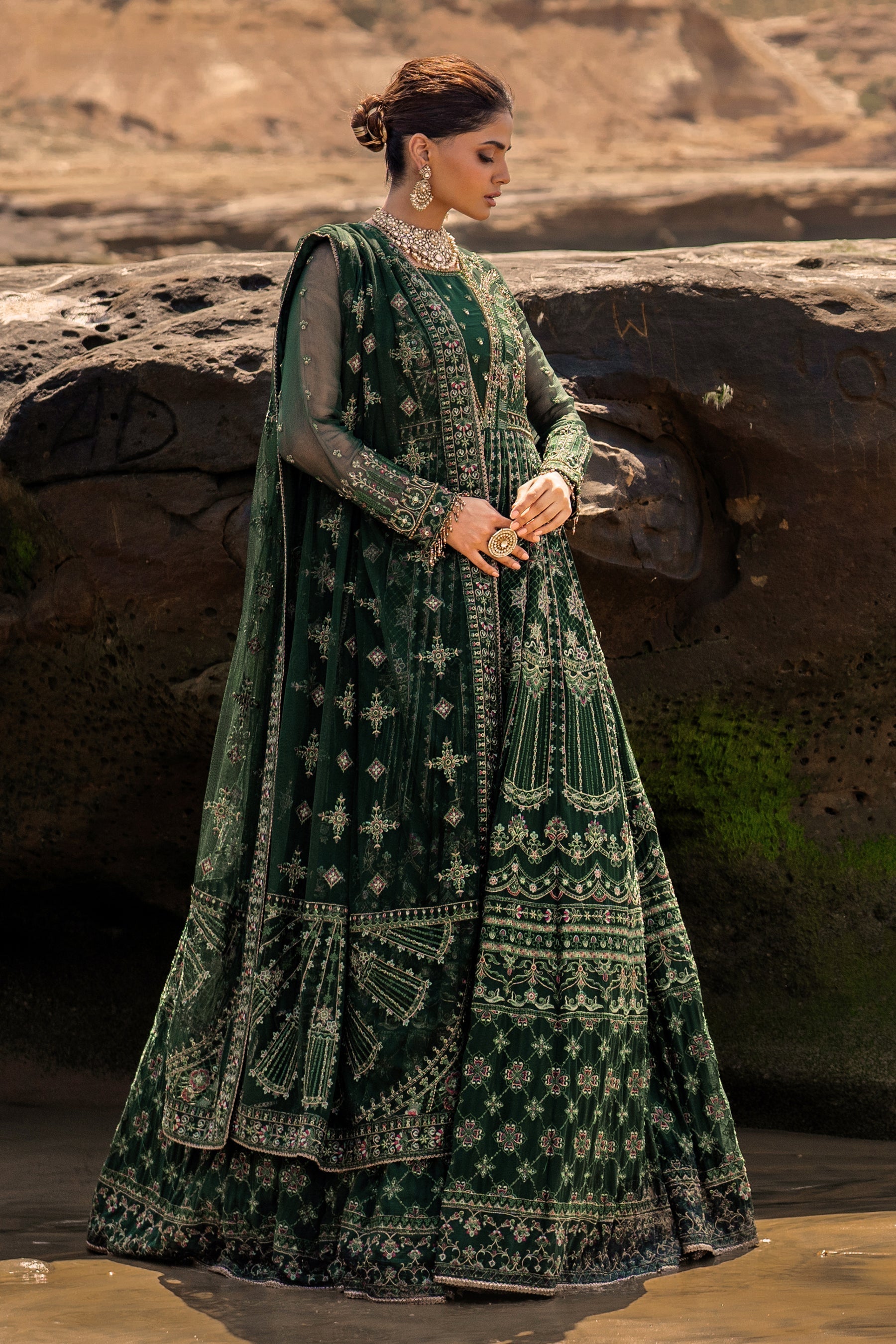 Naqshi | Sahil Kinaray | VERONICA M Emerald Green Crinkle