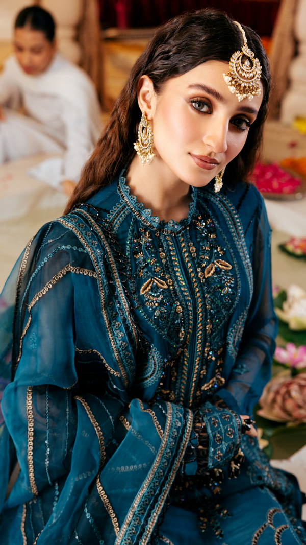 Zebtan | Zircon Wedding Formals | ZARTASHA ZQ-03 M Teal Blue Chiffon