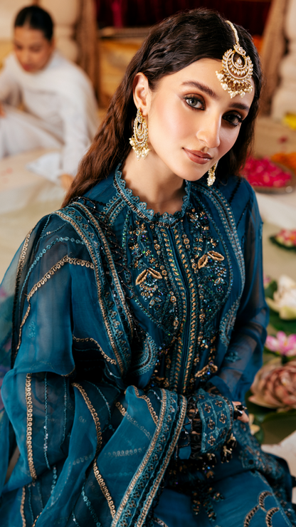 Zebtan | Zircon Wedding Formals | ZARTASHA ZQ-03 M Teal Blue Chiffon
