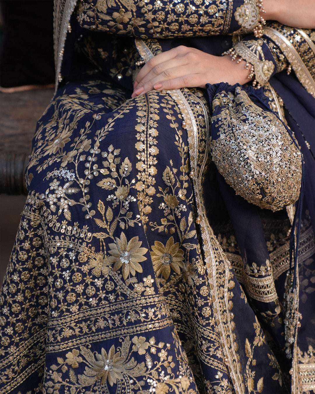 Faiza Saqlain | Zimmal Formals | Ayska XL Navy Blue Korean Raw Silk