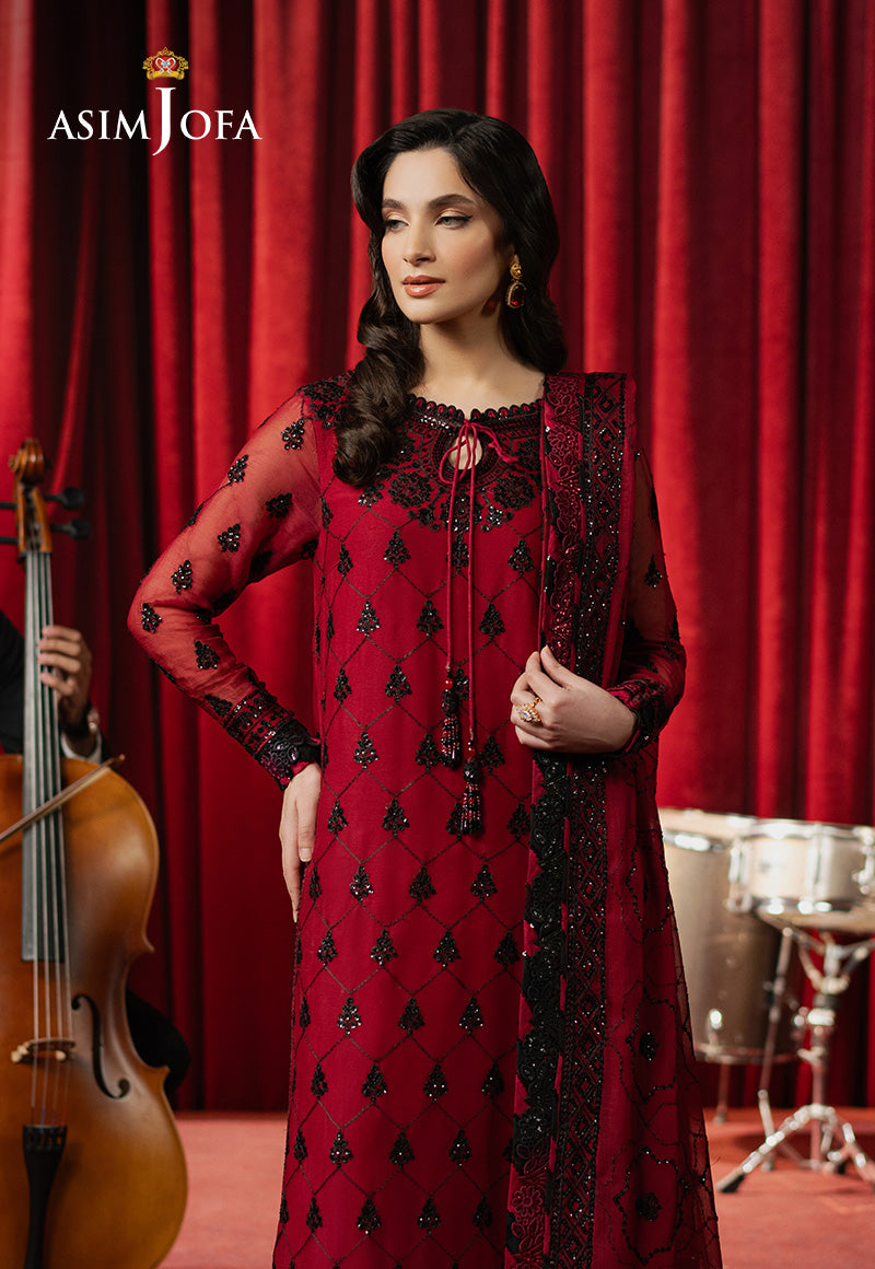 Asim Jofa | Premium Festive | AJPF-07 M Dust Red Chiffon