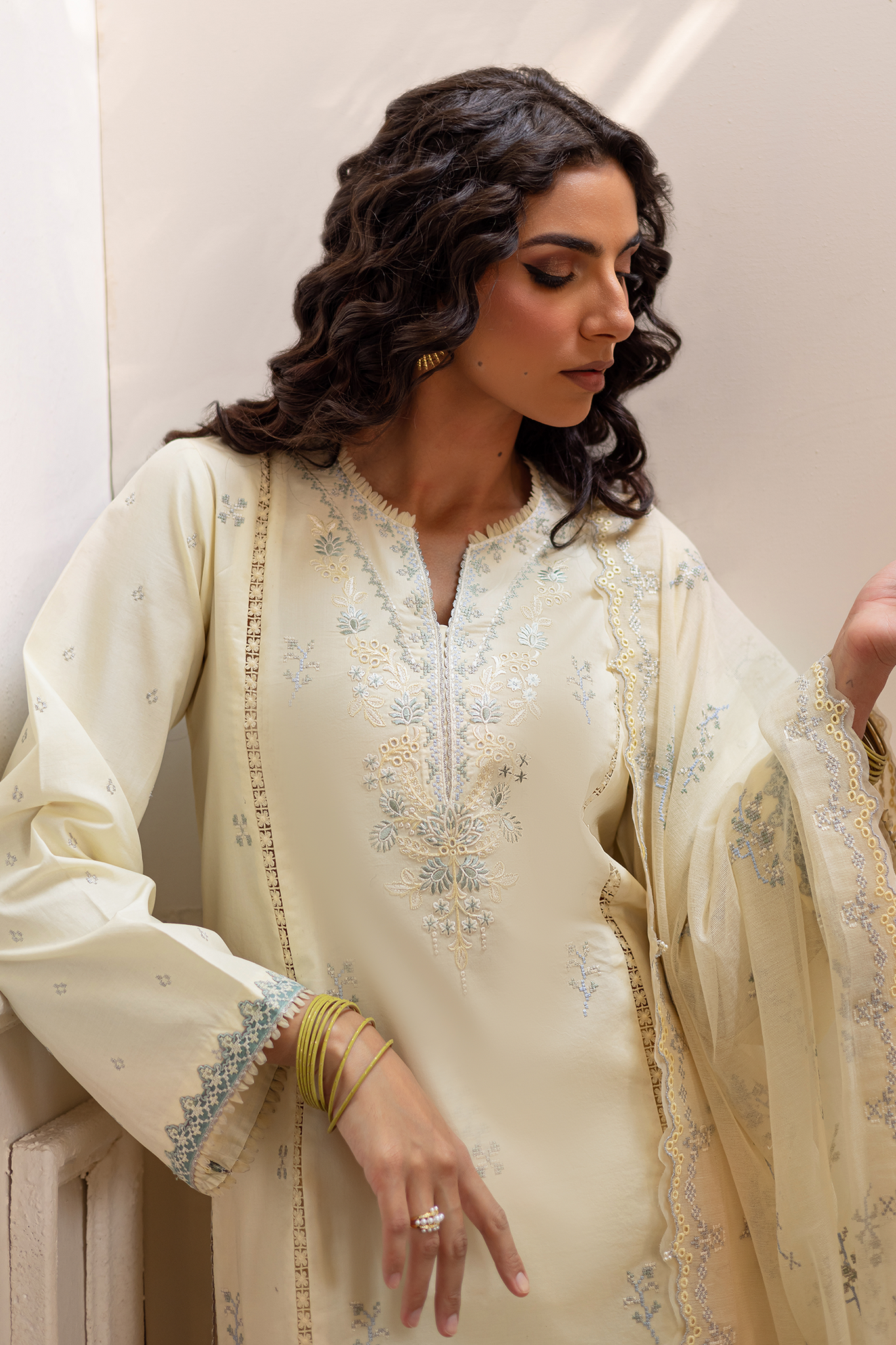Seran | Nayab Eid Lawn | HINA Custom Size Ivory Lawn